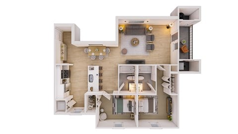 Floor plan for 2 beds, 2 baths, 1072 sqft